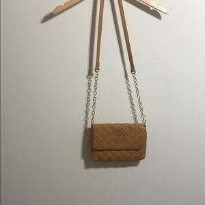 golden yellow cross body purse